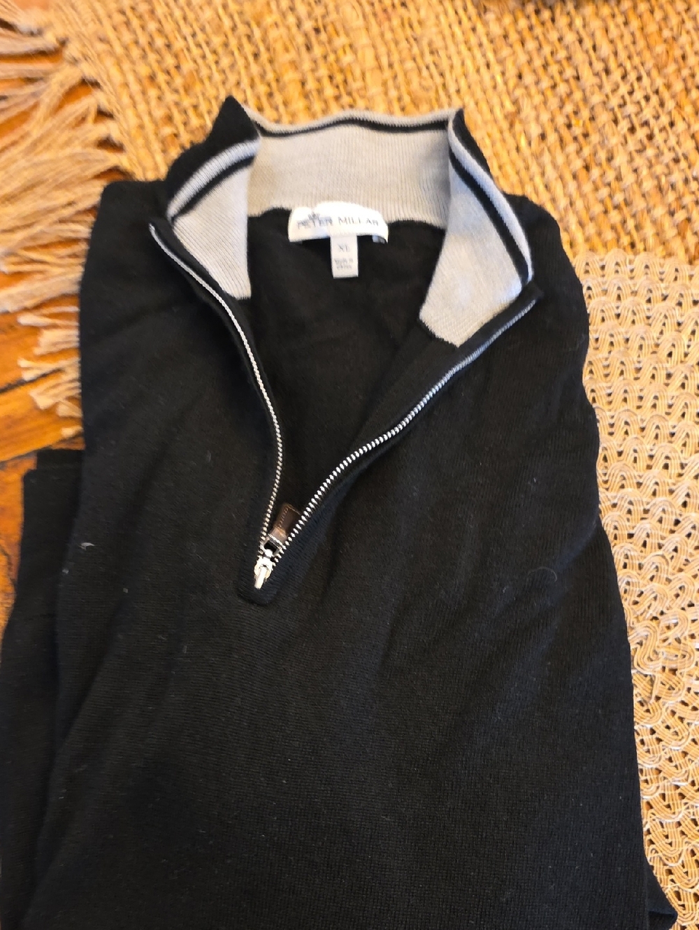 Peter Millar Black Quarter-Zip Sweater with Gray Contrast Collar